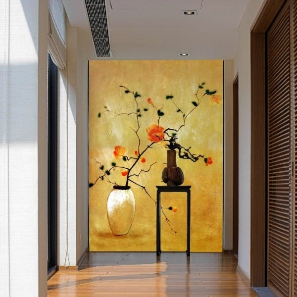 Überdimensionale-Gemälde-Flur-Orange-Gelbtöne-blumen-Abbildungen