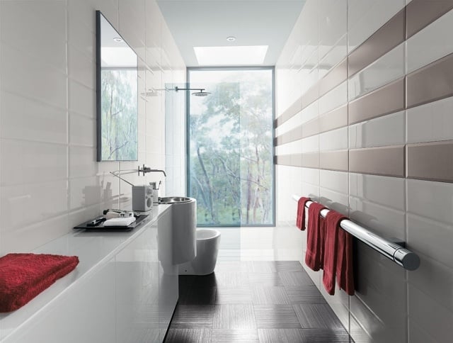 Badezimmer-Wand-Keramikkollektion-glänzende-Oberfläche-weiß-beige-pura