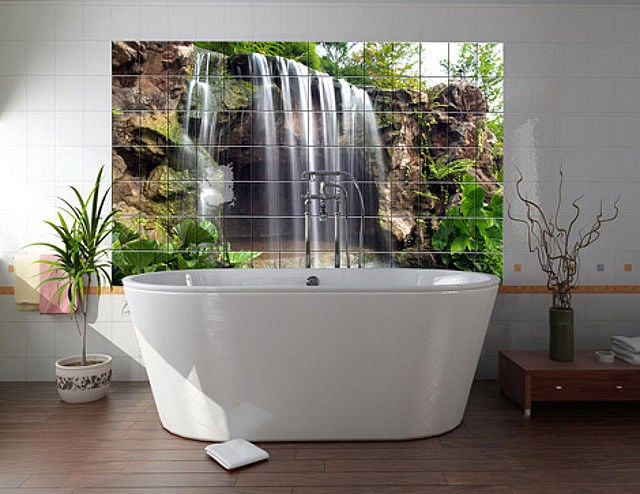 Fotofliesen-Motivfliesen-Badezimmer-Trend-Wandgestaltung-Wasserfall