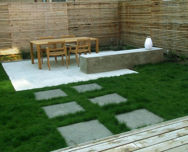 Beton Garten Sitzbank Rasenfläche Terrassengestaltung Beispiele