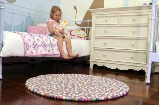 Kinderzimmer Mädchen Teppich rund handgefertigt