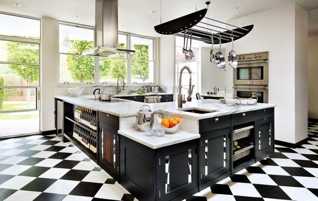 modular Kücheplanen schwarz weiß Marmor Theke