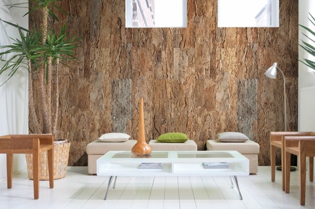 Korkwand Akzent Wohnzimmer Wohnideen Naturmaterialien coole Gestaltung