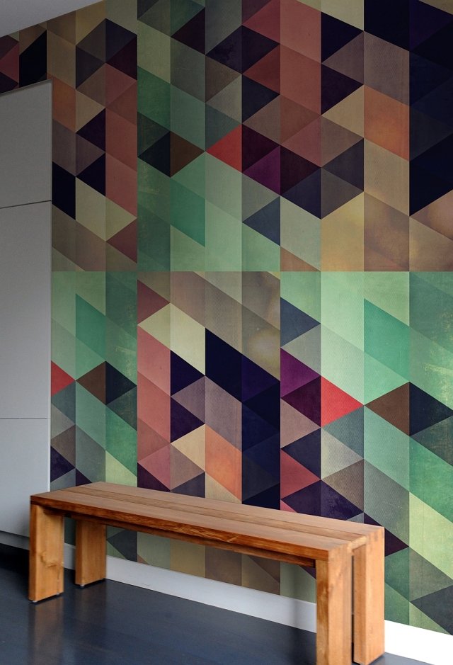 Kreative-Ideen-Farbgestaltung-rhombische-Muster-Flur-Sitzbank