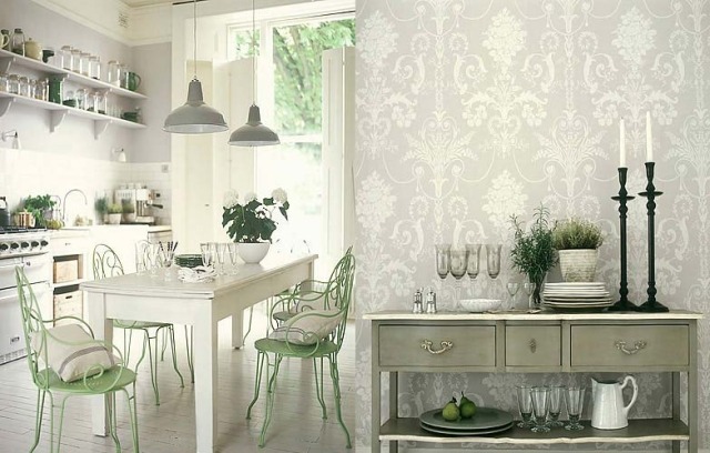 Küchendesign-Stühle-dekorativ-Wandmuster-metallisch-glänzend-inspirierende-bilder