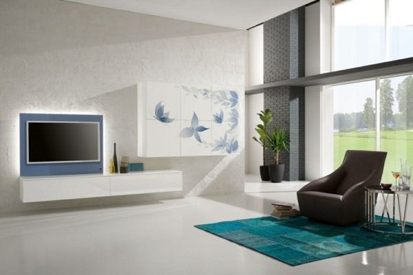 Landschaftsblick-Aqua-Blue-Teppich-LED-Fernseher