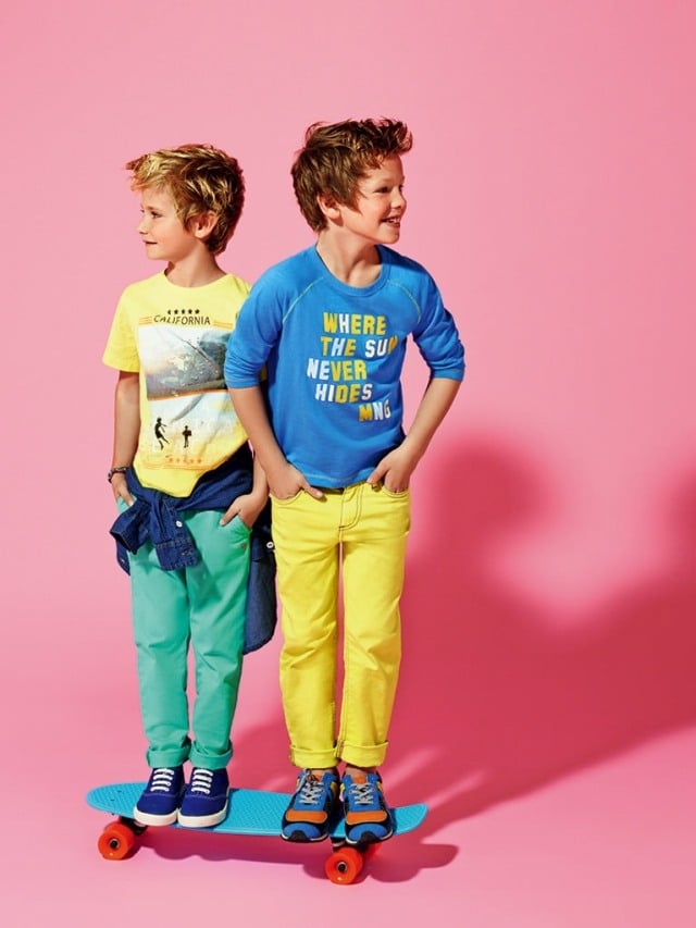 Mango-T-Shirt-Mode-trendige-Prints-Lange-Hose-in-gelb-grün-für-jungs