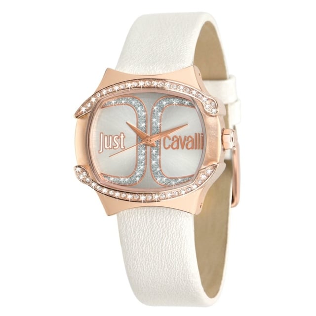 Armbanduhren rosa Gold Leder weiß Details Glitzersteine Top Marken Just Cavalli