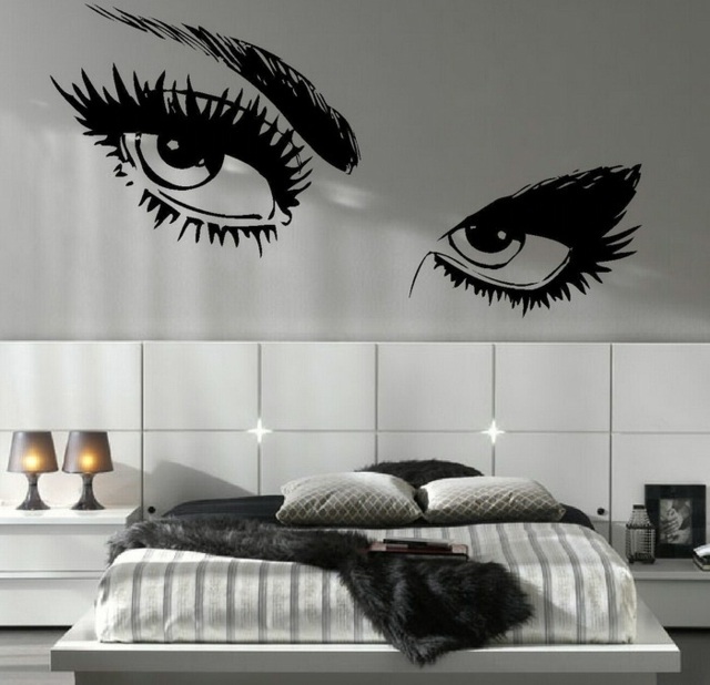 Wandsticker Augen über Bett Kopfteil skandinavischer Stil Kunstpelz