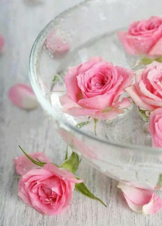 Rosenblüten-schwimmend-in-der-Glasschale