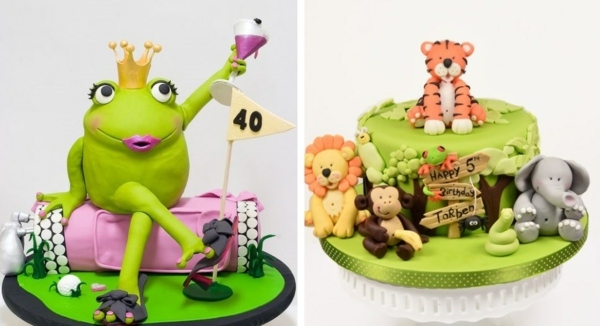 Torte-aus-Zuckerfiguren-Dschungelwelt-der-Froschkönig