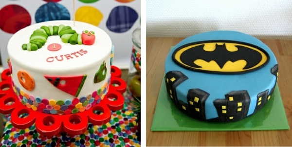 Torte-zum-Geburtstag-mit-Raupe-als-Figur-und-Batman-Emblem