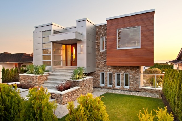 Verschiedene-Oberflächen-Farben-Verschönerung-Haus-modern-Flachdach