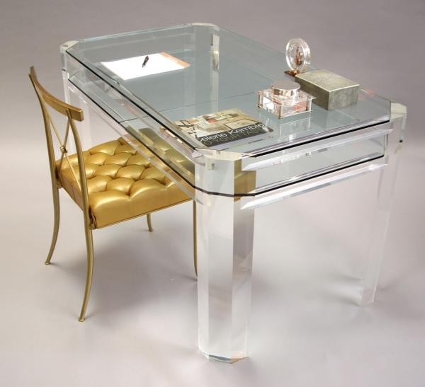 Vintage-schreibtisch-Lucite-und-Glas-gelber-stuhl