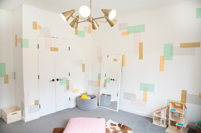 Kinderzimmer geometrische Formen Pastellfarben