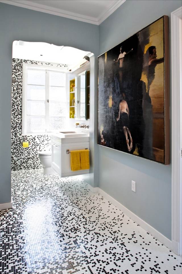 Wandverkleidung-Mosaikfliesen-Bodengestaltung-Pixel-schwarz-weiß