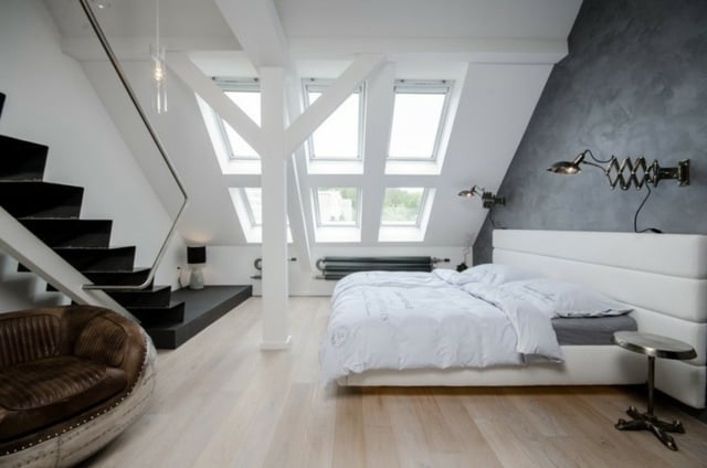 Dachschräge einrichten Ideen Schlafzimmer neutrales Farbschema
