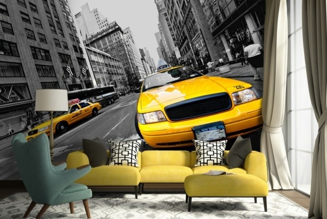 Wanddeko Taxi Straße New York gelbe Akzentfarbe