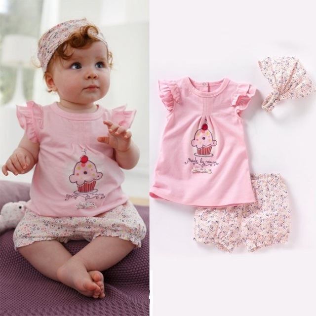Babykleidung für Mädchen rosa-bluse-hose-rosa-cupcake