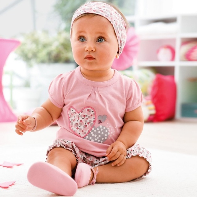 Babykleidung für Mädchen rosa-grau-outfit-haarband