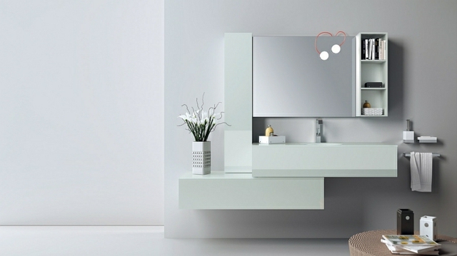 minimalistisch Waschtisch mit Spiegel hängend
