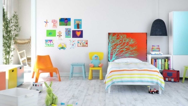 bettwäsche-Kinderbett-bunte-Farben-kombinieren-kinderzimmer-einrichten-ideen
