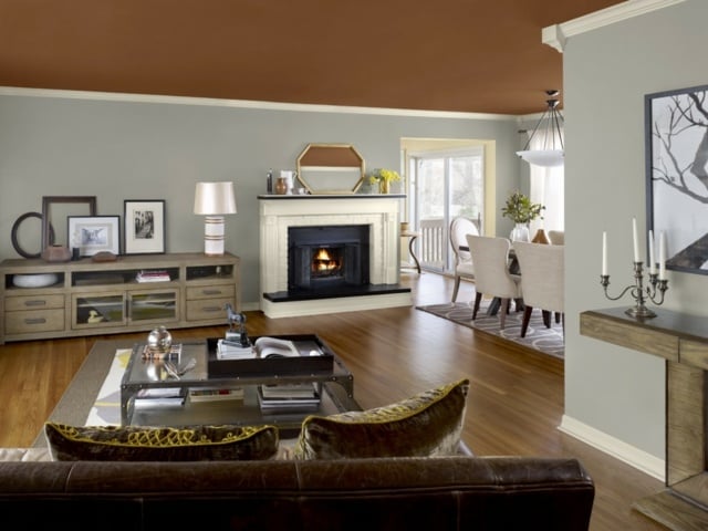 braun grau Wandfarbe Wohnzimmer Wohnideen streichen moderne Möbel