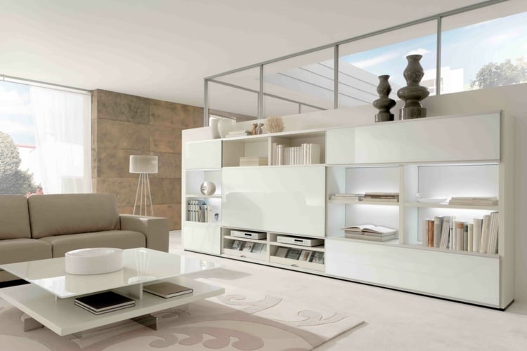 einrichten wohnzimmer wohnwand design modern hochglanz weiss
