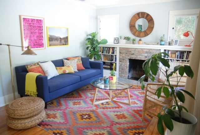 eklektik-wohnzimmer-ideen-einrichtung-dekoration-teppich-muster