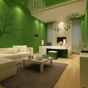 farben für wohnzimmer gruen grau teppich kronleuchter couch weiss