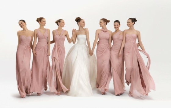 helle-Rosé-Farbe-Tüll-Brautjungfer-Kleider