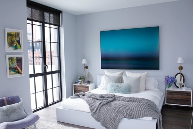 Wände blaue Gemälde moderne Einrichtung Schlafzimmer