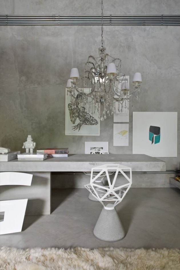 home-office-einrichten-ideen-wandputz-betonlook-hell-grau-stylische-möblierung