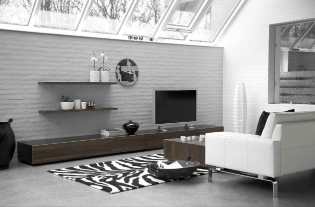ideen-weiß-grau-wandfarbe-wohnzimmer-teppich-gemustert-monochrom