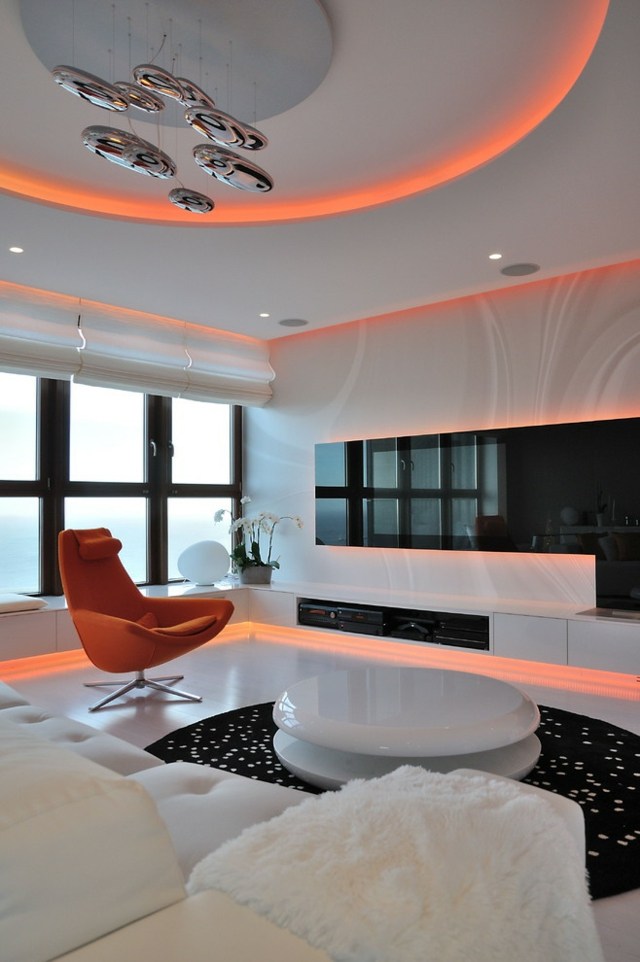 Beleuchtung-Wohnzimmer Ideen stilvoll orange Farbe