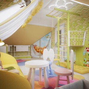 kinderzimmer einrichten kreativ spielzimmer idee hell gelb klettergeruest