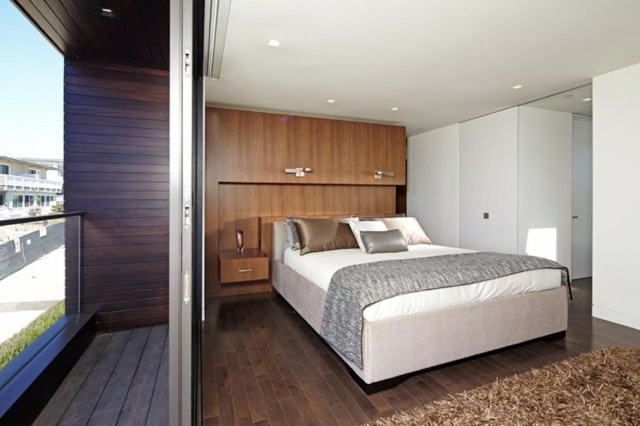 Schlafzimmer einrichten Wand Holz Paneele Eiche