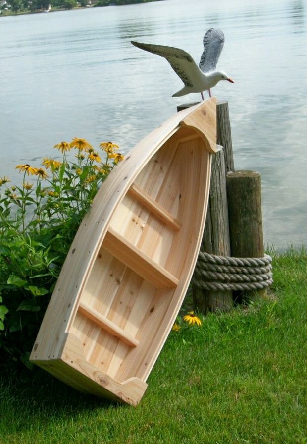 Deko Holzboot Seil Möwe Figur