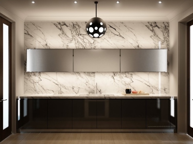 massive-marmor-wand-küche-edelstahl-fronten-glänzend-design