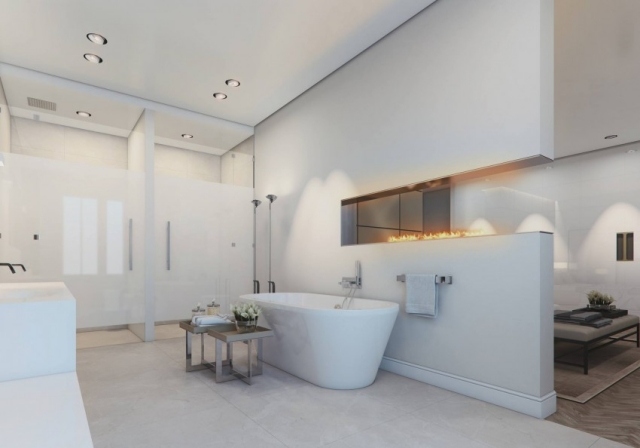 minimalistisches-Design-Badezimmer-Bio-Kamin-Wand-eingebaut-Wanne-freistehend
