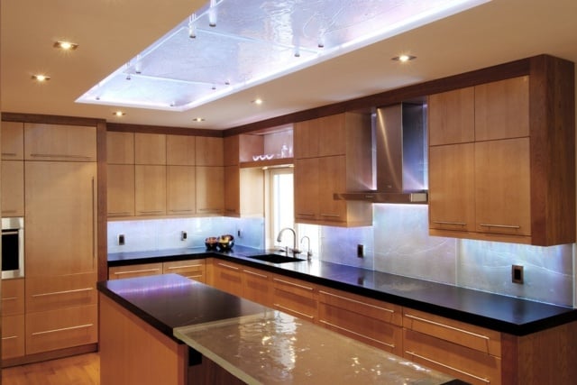 Decke-Küchenrückwand indirekte-Beleuchtung Glas Paneele hinten