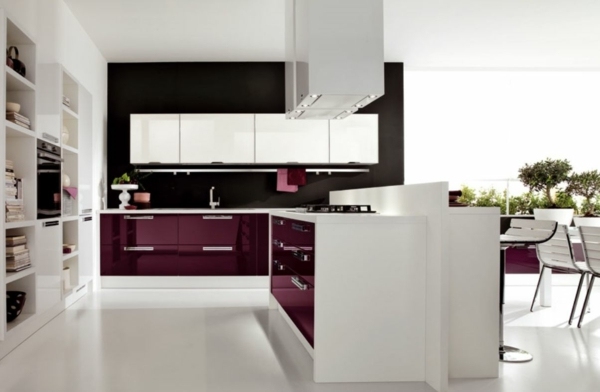 moderne-Küche-in-Violett-Kücheninsel-Kochplatten-mit-Gas