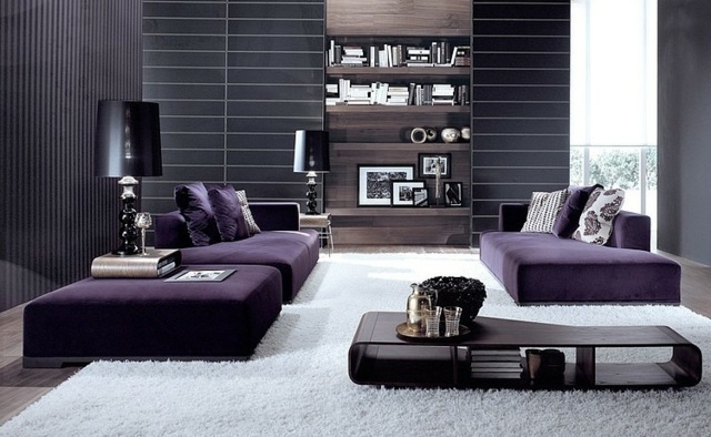Möbel Sofa Set lila Farbe Holz Kaffeetisch Stauraum
