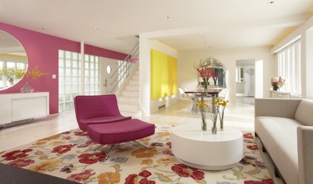 Wohnzimmer-gestalten gelb Rotbeeren Wandfarbe Ideen