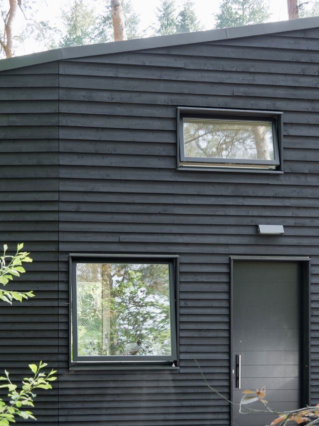 modernes-waldhaus-potsdam-fassade-matt-schwarz-eingang-kleine-fenster