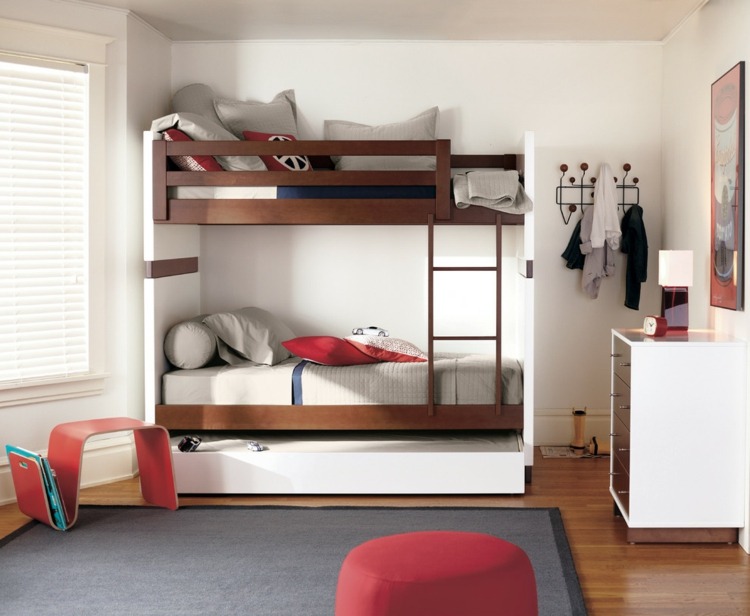 schlafzimmer mit hochbett jugendzimmer-gaestebett-idee-weiss-braun