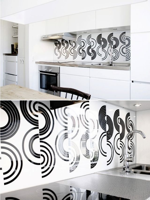 schwarz-weiß-küche-retro-motive-kreise-rückwand-dekor