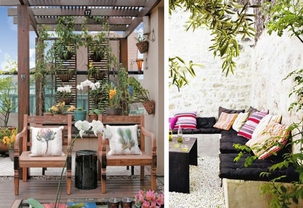 terrassenmöbel-aus-teakholz-beton-sitzbank-sonnenschutz-pflanzen-schatten