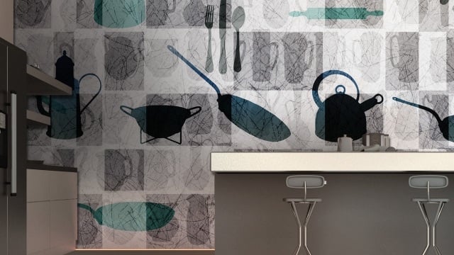 trendmuster-kochgeschirr-polyester-küchentapeten-design-moderne-wanddesigns