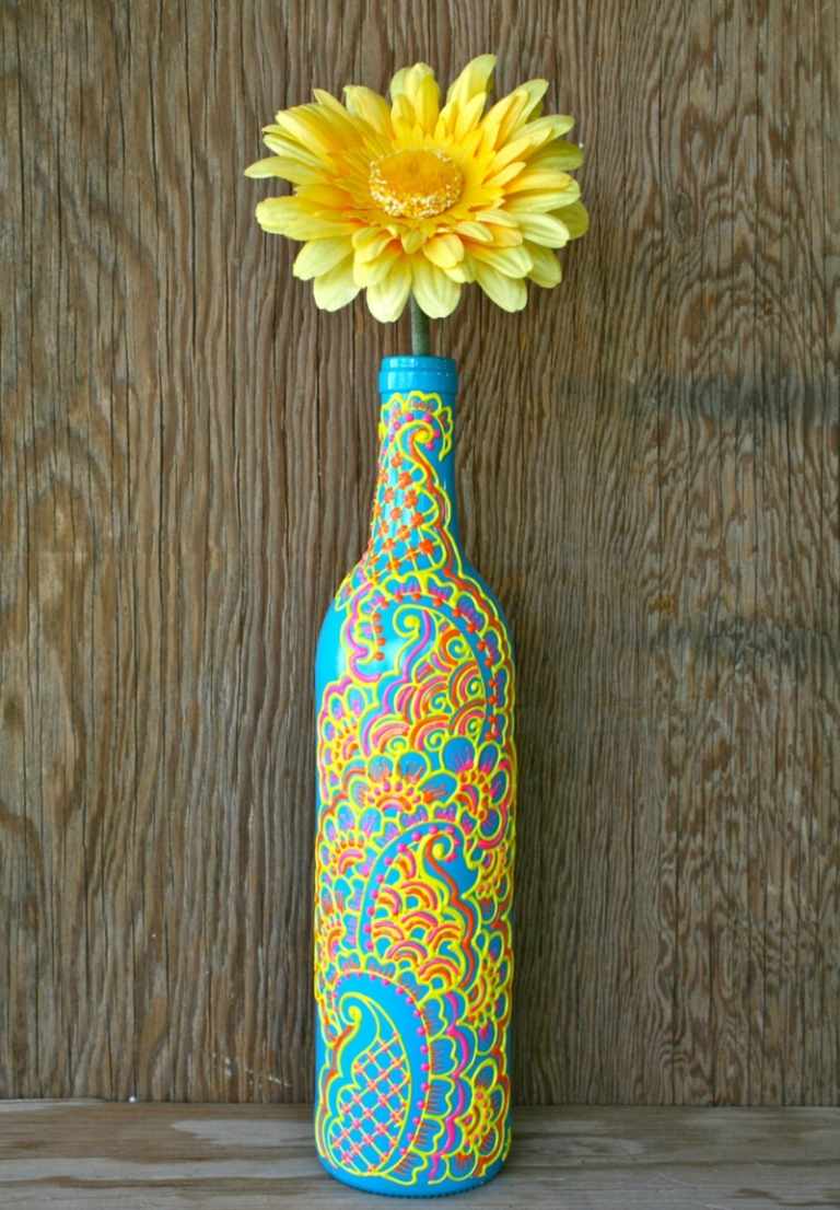 vasen aus glasflaschen ornamente bunt orientalisch diy idee